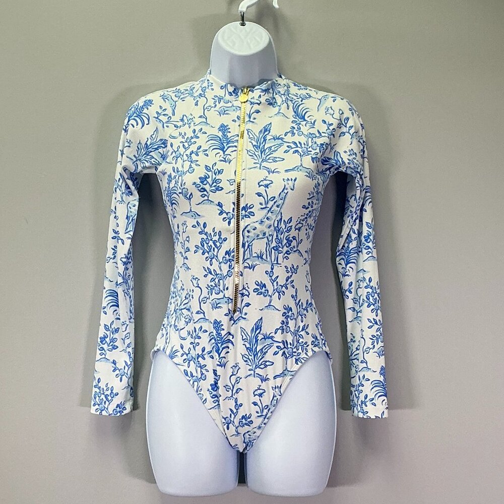 Lilly Pulitzer Blue and White Floral One Piece Swimsuit